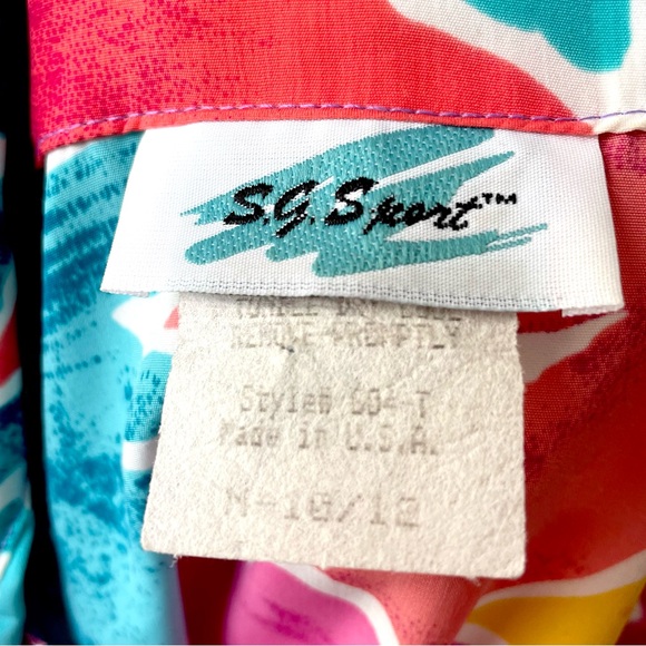 80s S.G. Sport Bright Floral Oversized Button Down Blouse - Picture 8 of 8